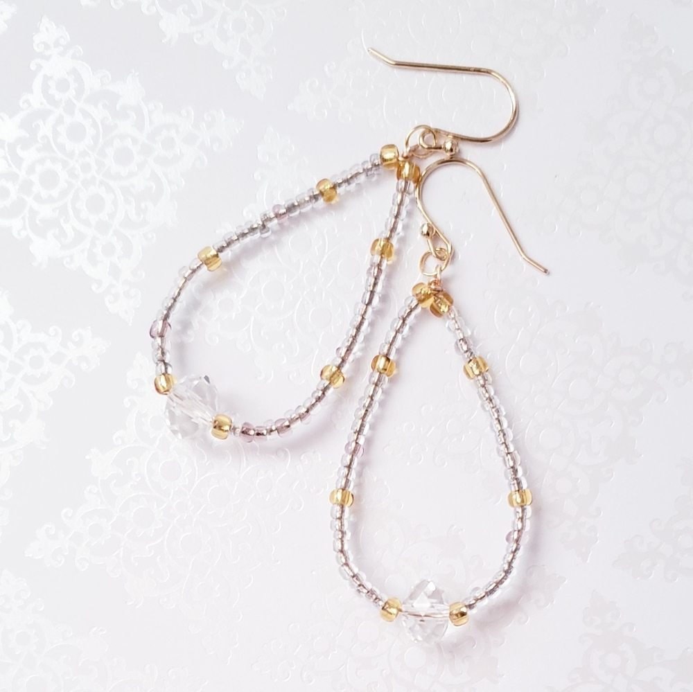 Gold plate hook glass beads crystal earring